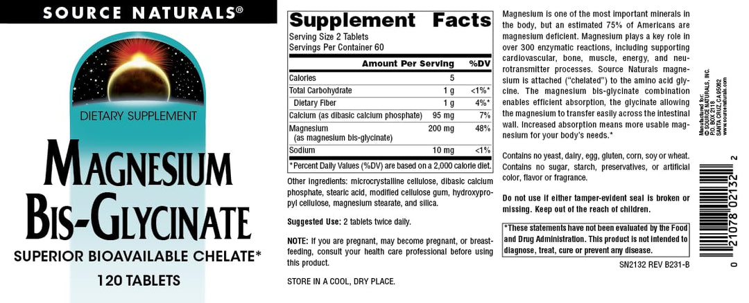 Source Naturals Magnesium Bis-Glycinate, Supports Cardi
