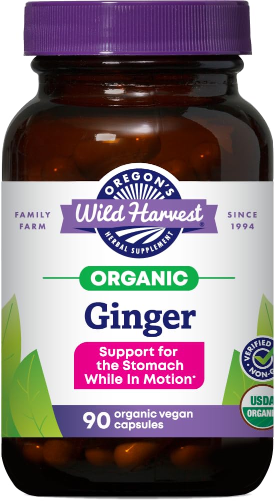 , Certified Organic Ginger Capsules for Stomach Support, Non-GMO, 1000 MGS, 90 Count