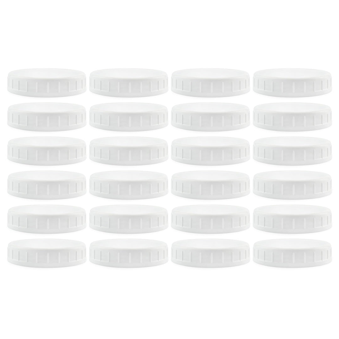 Wide Mouth Plastic Mason Jar Lids (24-Pack Bundle); 2 Dozen Unlined White Ribbed Lids, 86-450 Size