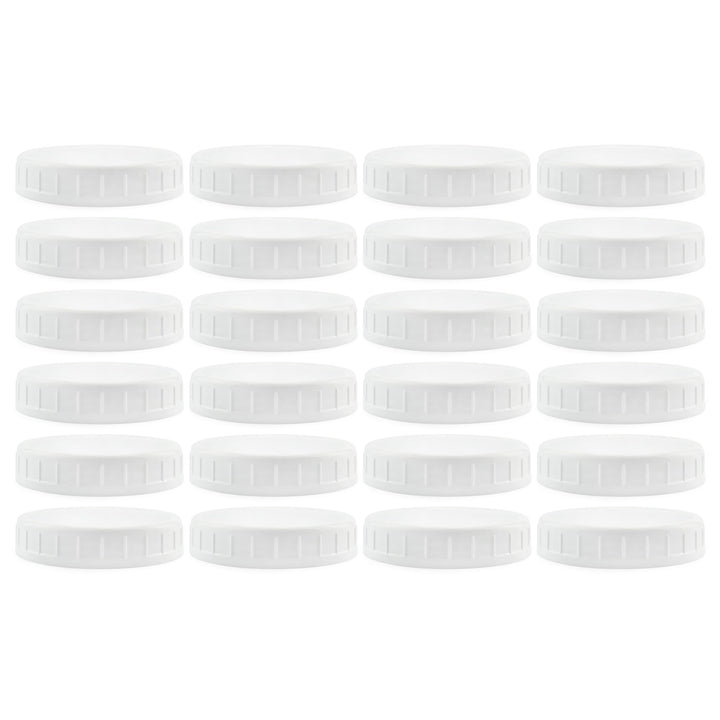 Wide Mouth Plastic Mason Jar Lids (24-Pack Bundle); 2 Dozen Unlined White Ribbed Lids, 86-450 Size