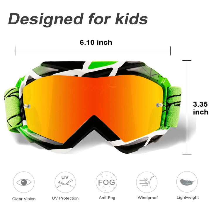 Kids ATV Googles Youth Motocross Goggles Dirt Bike Goggles MTB OTG UTV MX Googles 4 Wheeler Dirtbike Riding Anti Fog Red Lens