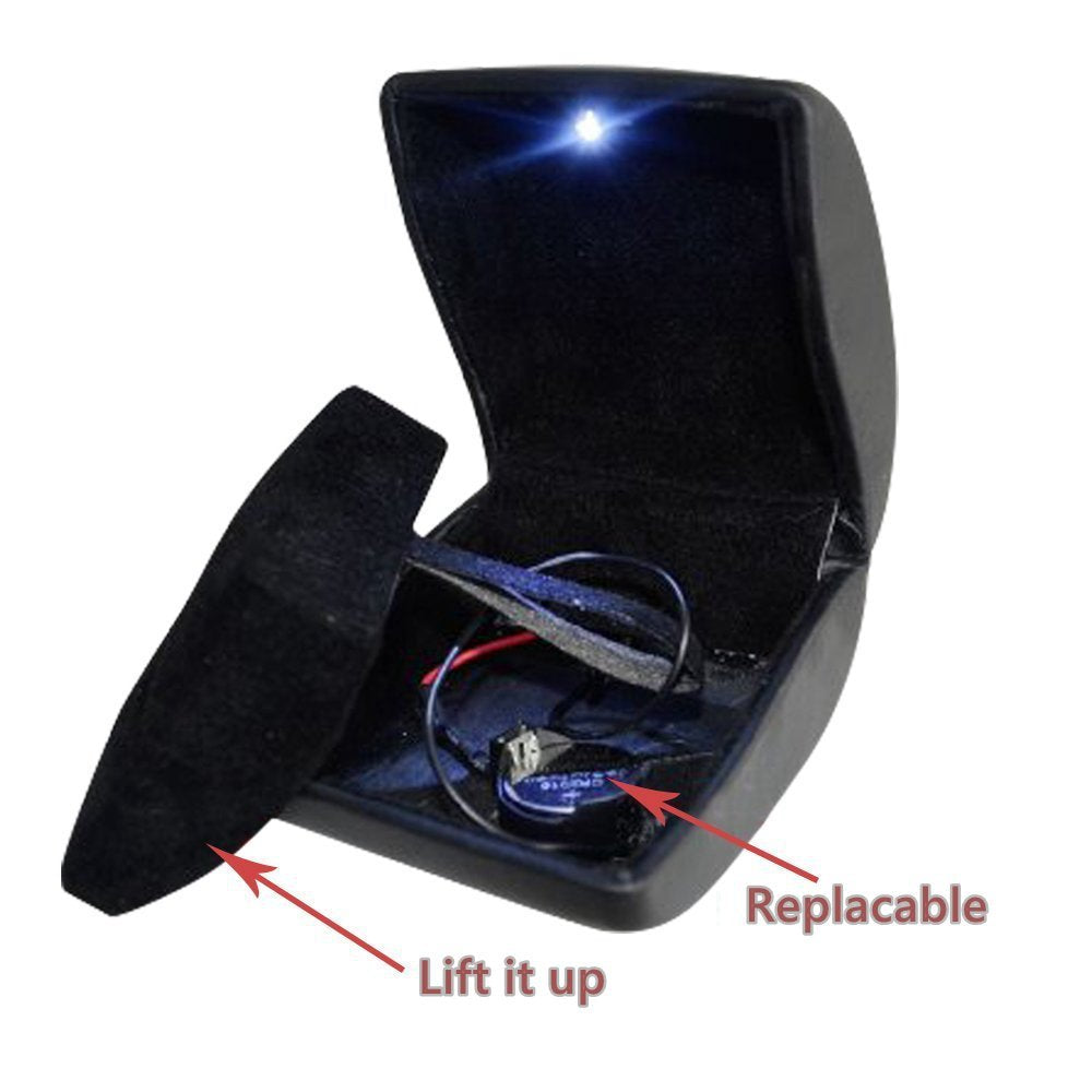 PU Leather Earrings,Coin,Jewelry,Ring Box,Case, with LED Lighted up for Proposal,Engagement,Wedding,Gift (Black)