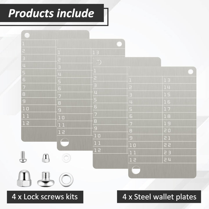 4 Plates Steel Wallet Crypto Cryptocurrency Seed Storage Crypto Wallet for Bitcoin Hardware Cold Wallet Backup, Compatible with BIP39 Hardware (Stainless Steel Classic Color)