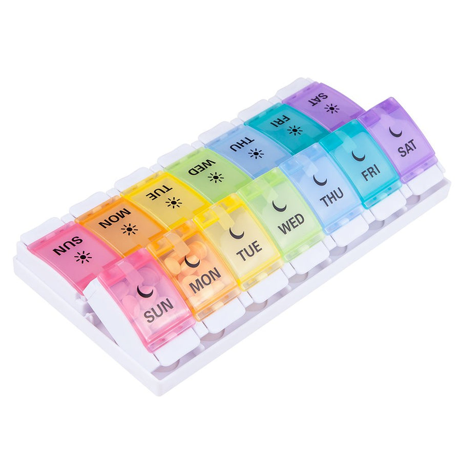 BUG HULL 7 Day Large Pill Organizer (Twice-a-Day), Push