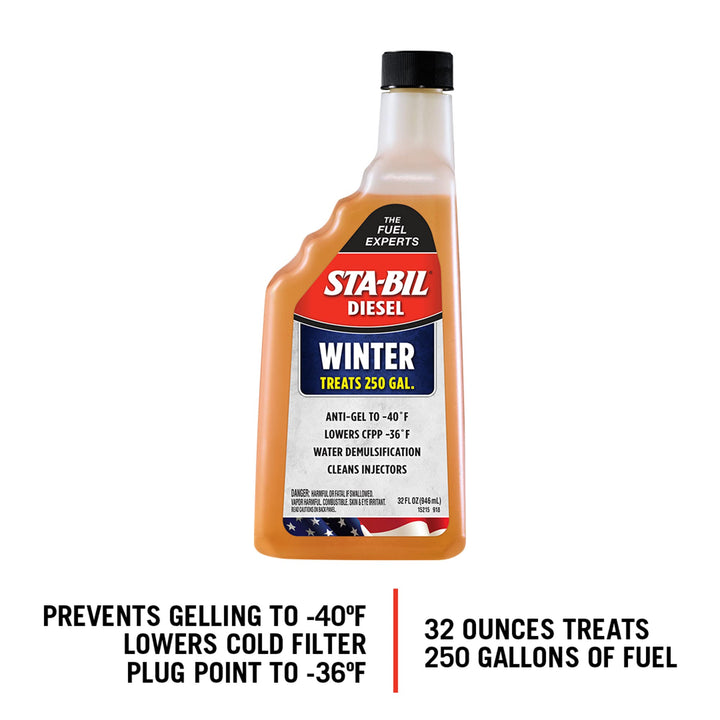 Diesel Winter Ant-Gel - Prevents Fuel Gelling Down to -40 Degrees Fahrenheit - Cleans Injectors - Treats 250 Gallons of Diesel Fuel, 32 fl. oz. (15215)