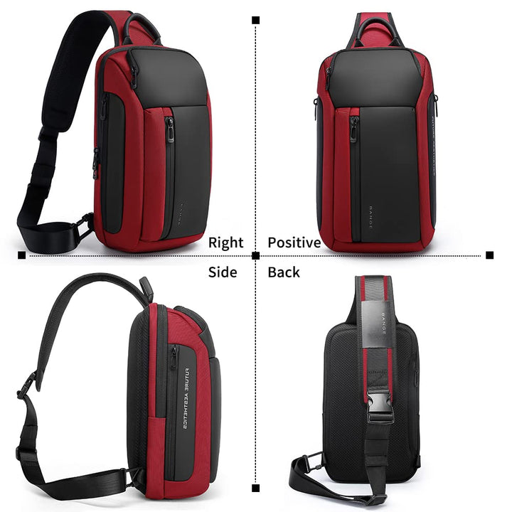 BANGE Waterproof Men's Chest Bag Shoulder bags Crossbody Sling Backpack (7566Red)