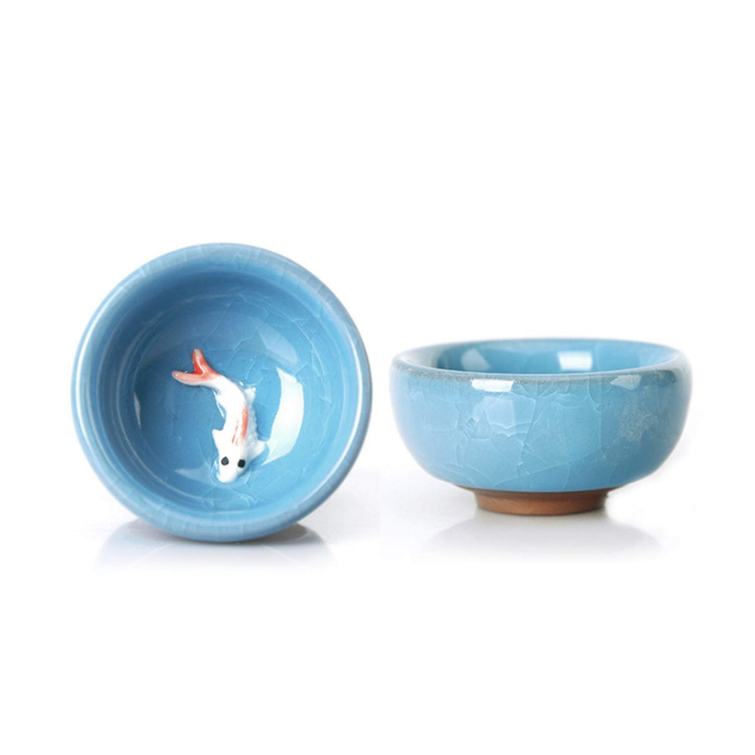 6PCS/Lots Ice crack glaze ceramic kung fu tea set Anaglyph fish cup On single cup sample tea cup (Mix)
