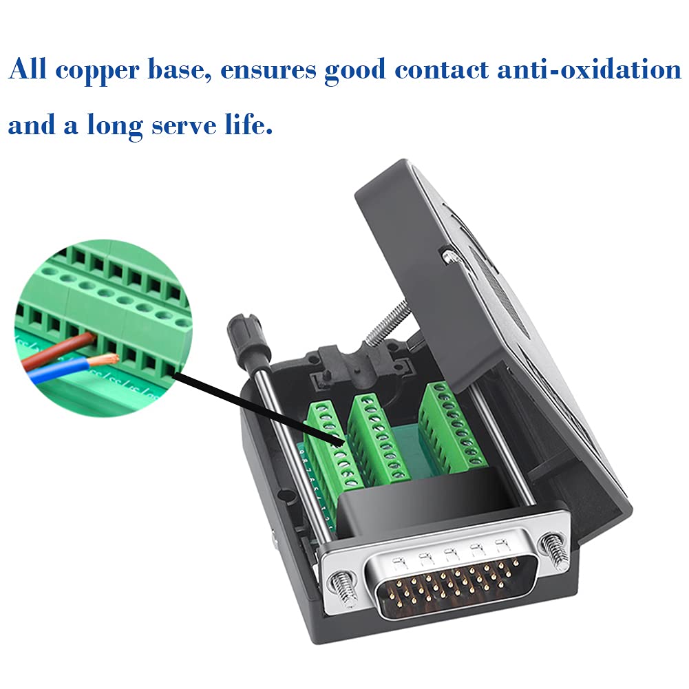 DB26 Male Solderless Breakout Connector, RS232 D-SUB Serial to 26 Pin Port Terminal Solderfree Adapter with Case Accessories
