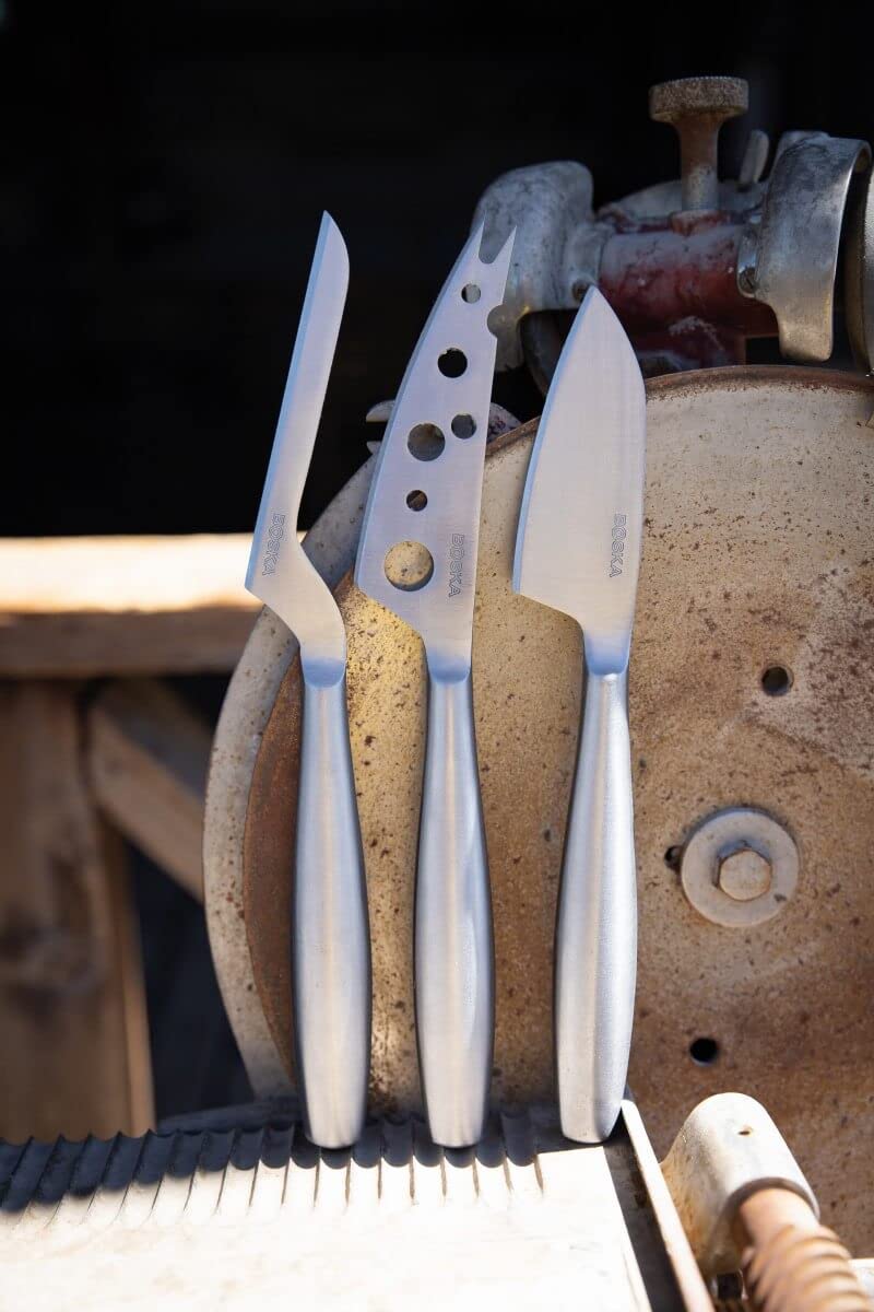 Boska Stainless Steel Cheese 3 Knife Set - Copenhagen For All Types of Cheese - Multi-Functional Cheese Slicer - Handheld Slicer - Silver Non-Stick - Dishwasher Safe - For Kitchen Cooking