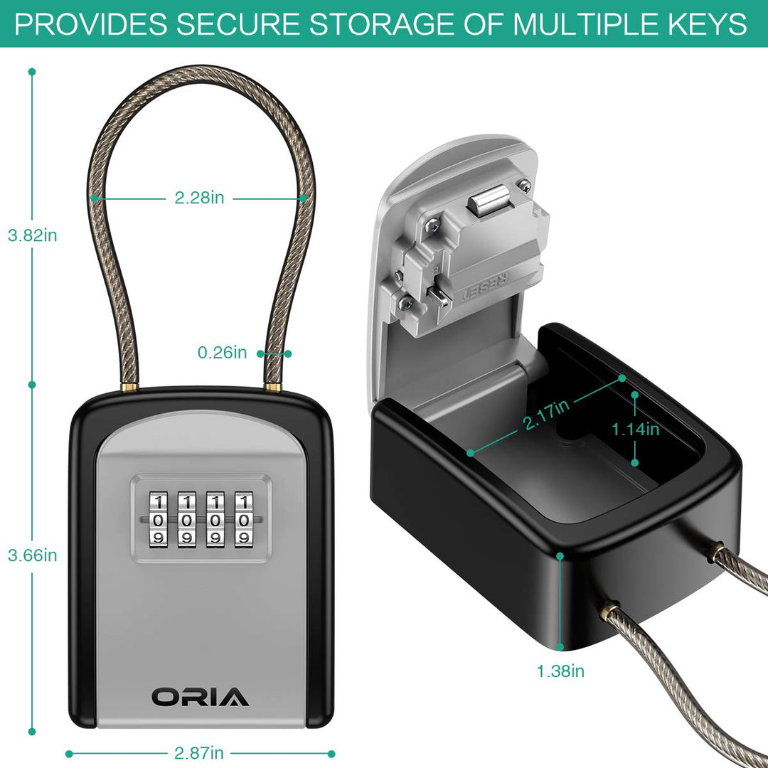 Upgraded Key Lock Box, Safe Lock Box for Keys with Removable Shackle, 4-Digit Combination Lock Box Waterproof, 5 Key Capacity Security Key Storage for Home, Warehouse, Indoor &amp; Outdoor