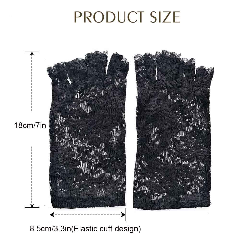 Yikisdy Wedding Lace Gloves Black Glove Short Fingerles