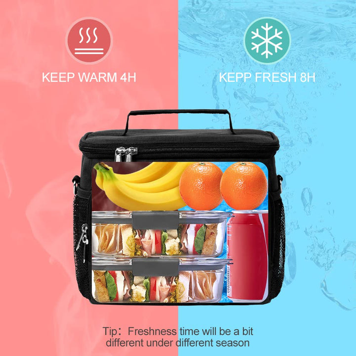 Insulated Lunch Bag for Women/Men - Reusable Lunch Box for Office Work School Picnic Beach - Leakproof Freezable Cooler Bag with Adjustable Shoulder Strap for Kids/Adult(Medium,Black)
