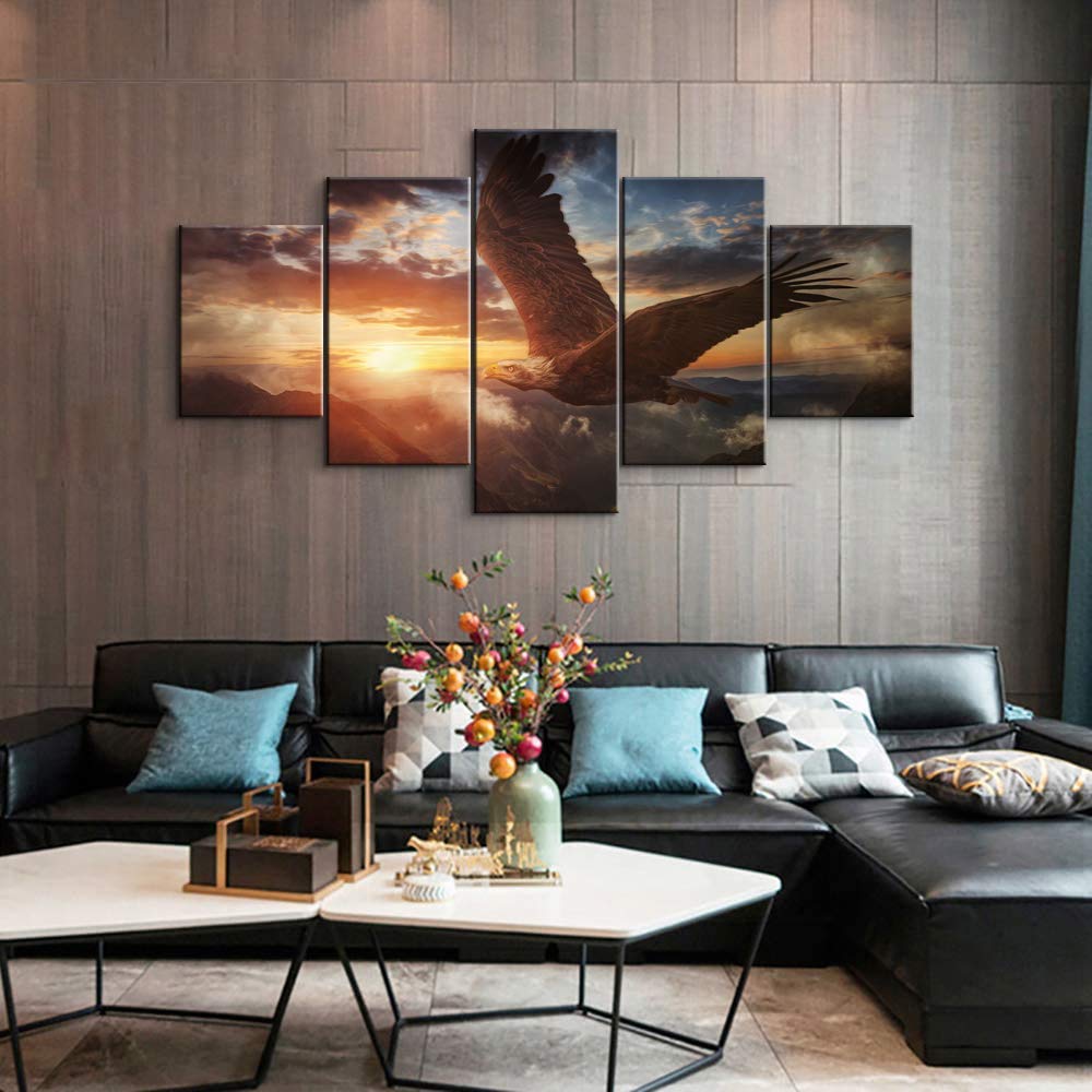 5 Piece Animal Wall Art Animal Posters Animal Print Eagles Decor Eagles Poster Eagles Wall Decor Animal Canvas Wall Art Animal Art Animal Canvas Eagle Wall Art for Living Room Decor (60&#39;&#39;W x 32&#39;&#39;H)