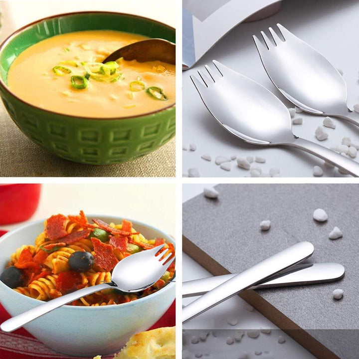 Sporks, 6 Pack 18/10 Stainless Steel Sporks, 7.4-Inch Ice Cream Spoon &amp; Salad Forks, Reusable Fruit Appetizer Dessert Forks for Everyday Use