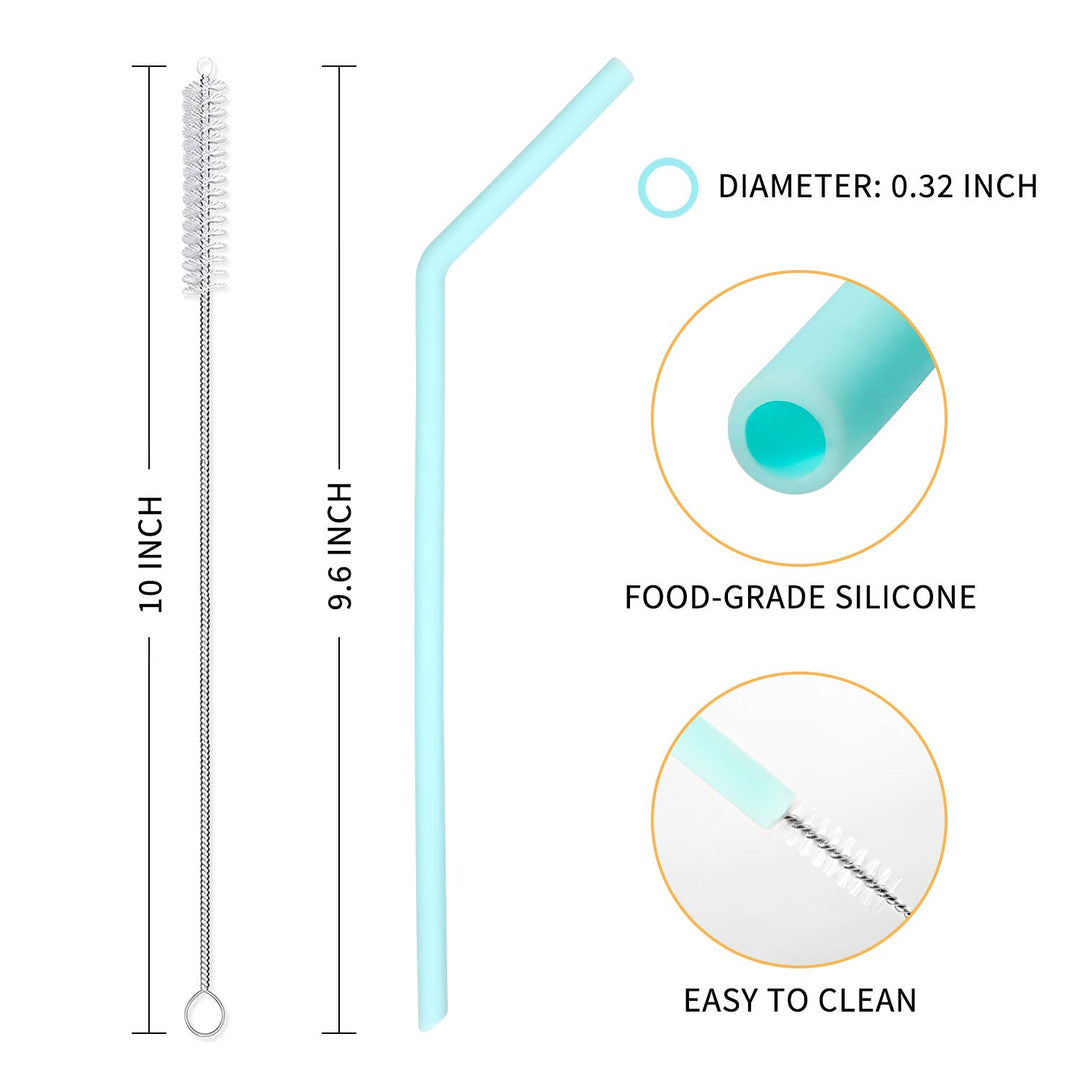 12 Pack Reusable Silicone Drinking Straws with Case - Regular Size - Long Flexible Straws for 20oz and 30oz Tumblers, 2 Cleaning Brushes Included