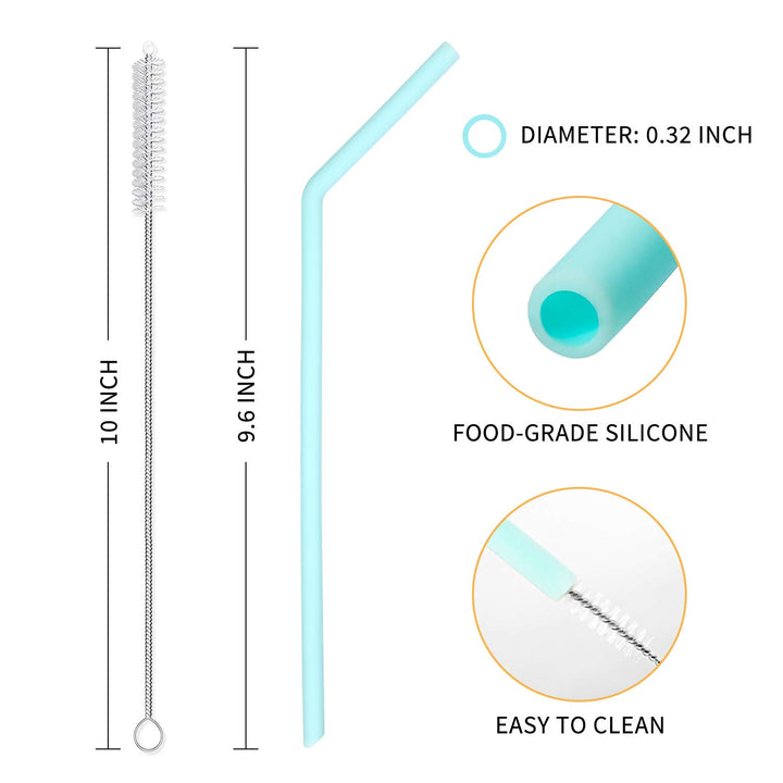 12 Pack Reusable Silicone Drinking Straws with Case - Regular Size - Long Flexible Straws for 20oz and 30oz Tumblers, 2 Cleaning Brushes Included