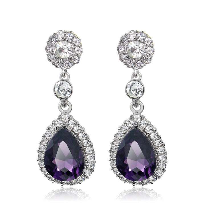 Vintage Style Teardrop Crystal Rhinestones Earrings Dangling for Women Brides Elegant Earrings for Wedding, Brides and Bridesmaids (Purple)