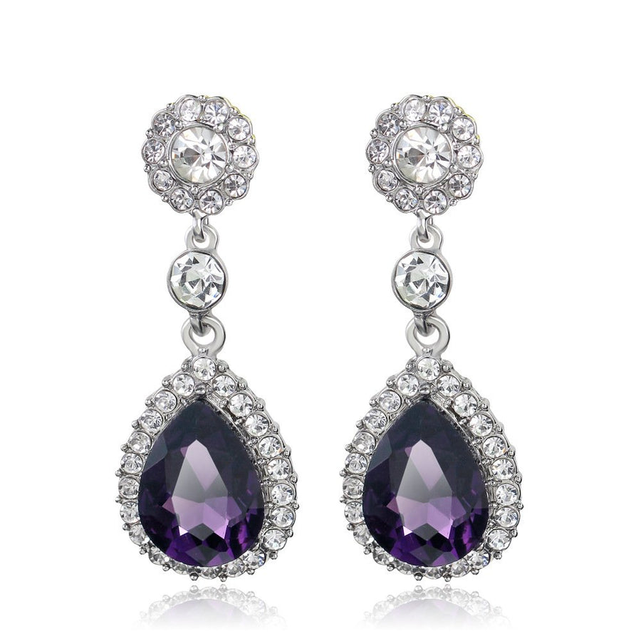 Vintage Style Teardrop Crystal Rhinestones Earrings Dangling for Women Brides Elegant Earrings for Wedding, Brides and Bridesmaids (Purple)