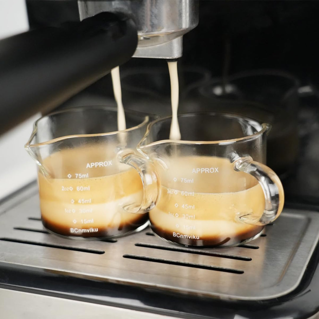 2 Pack 75ML/2.5OZ Double Spouts Measuring Triple Pitcher Milk Cup with Handle Espresso Shot Glasses Parts Glass