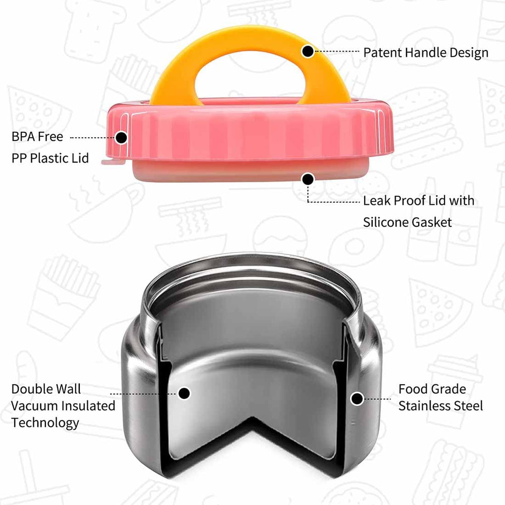 8oz Soup Thermo Wide Mouth Vacuum Insulated Food Jar for Hot&Cold Food, Leak Proof Stainless Steel Kids Lunch Container for School Travel(Pink)