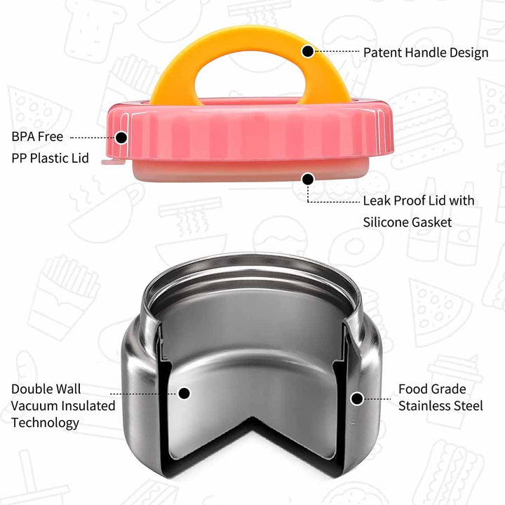 8oz Soup Thermo Wide Mouth Vacuum Insulated Food Jar for Hot&amp;Cold Food, Leak Proof Stainless Steel Kids Lunch Container for School Travel(Pink)