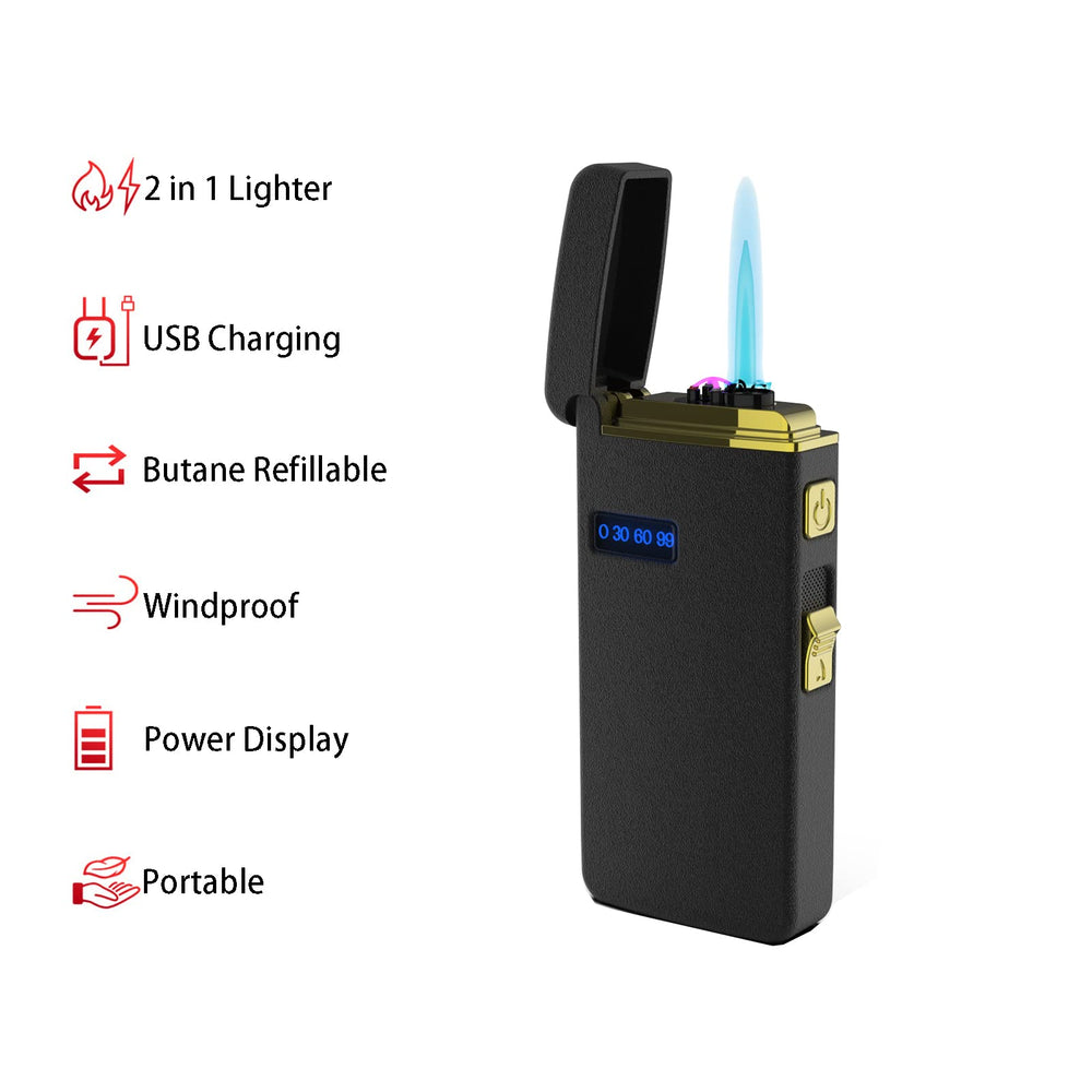USB Lighters Windproof Rechargeable Dual Arc Lighter Inflatable Lighter Refillable Lighter Matte Black Color for Outdoor Camping Hunting Backpacking Hiking Kitchen