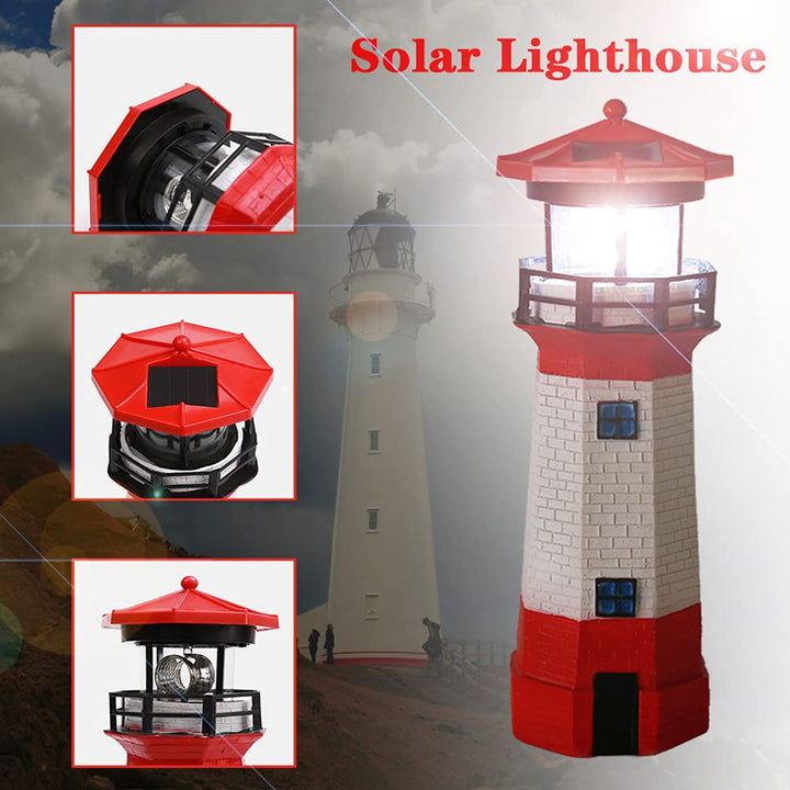 Solar Powered Lighthouse, Garden Lights, Solar Lighthouse Statue with Rotating Lamp, Rotating Spinning Bright Outdoor Patio Yard Garden Lawn Decoration(Red)