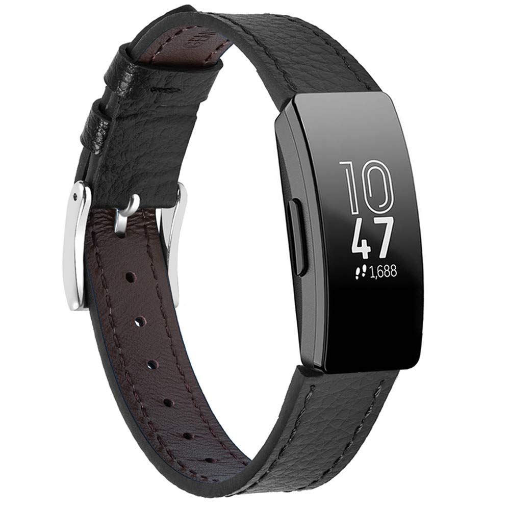 Leather Bands Compatible for Fitbit Inspire 3/ Fitbit Inspire 2/ Inspire/Inspire HR, Classic Wristbands Accessories Strap Replacement Band for Fitbit Inspire 3 Fitness Tracker Women Men- Dark Brown