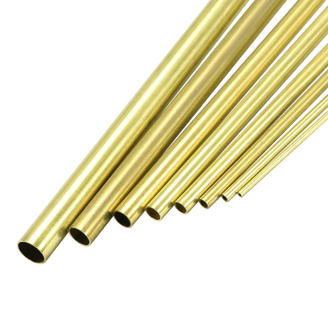 Brass Tube, 2mm 3mm 4mm 5mm 6mm 7mm 8mm 10mm OD x 0.5mm Wall Thickness 300mm Length Seamless Round Pipe Tubing, Pack of 8