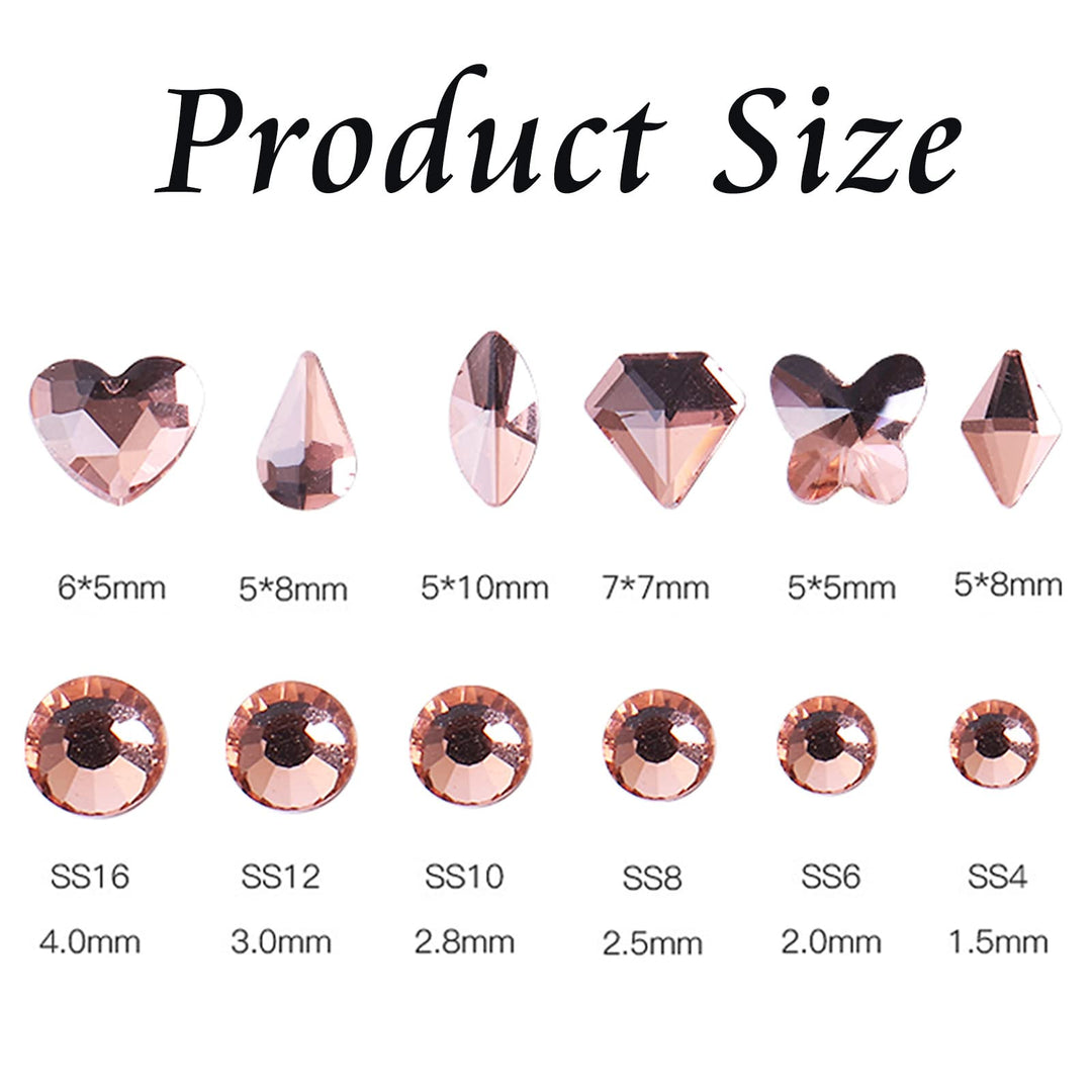 810Pcs Sparkly Champagne Nail Rhinestones 3D Nail Art Diamond for Nails Decoration Muliti Size Crystal Bead Flatback Gem Stones Gold Crystal Rhinestones for Nail Design Charms DIY Crafts