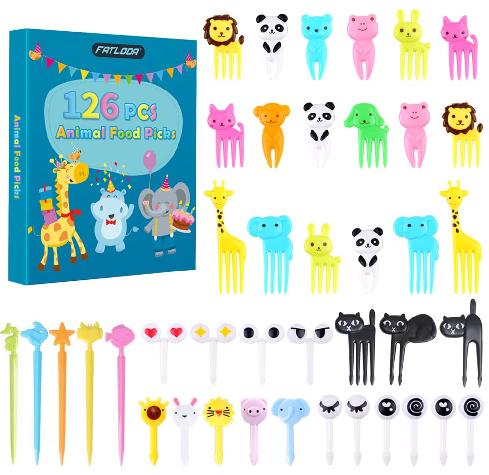 126PCS Food Picks for Kids, Kids Food Picks, Animal Toddler Food Picks, Reusable Kids Lunch Accessories for Bento Box, Cute Kids Toothpicks For Lunch Picks, Fun Fruit Picks Forks
