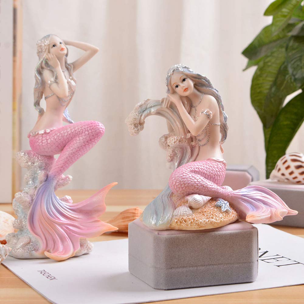 Pink Mermaid Figurines 4.72 Resin Mermaid Sculpture Mediterranean Princess Ornaments Home Office Desktop Bookshelf Mermaid Collectible Figurines Crafts Fish Tank Aquarium Decoration