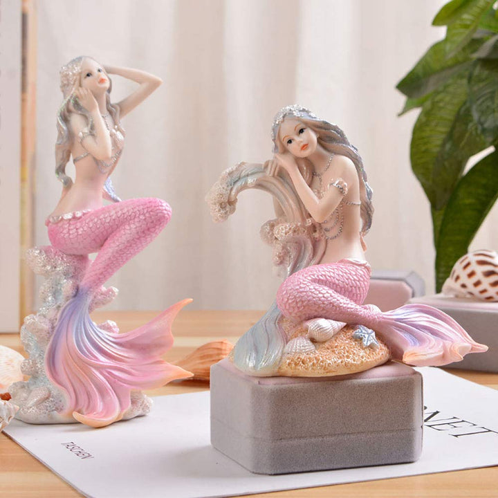 Pink Mermaid Figurines 4.72 Resin Mermaid Sculpture Mediterranean Princess Ornaments Home Office Desktop Bookshelf Mermaid Collectible Figurines Crafts Fish Tank Aquarium Decoration