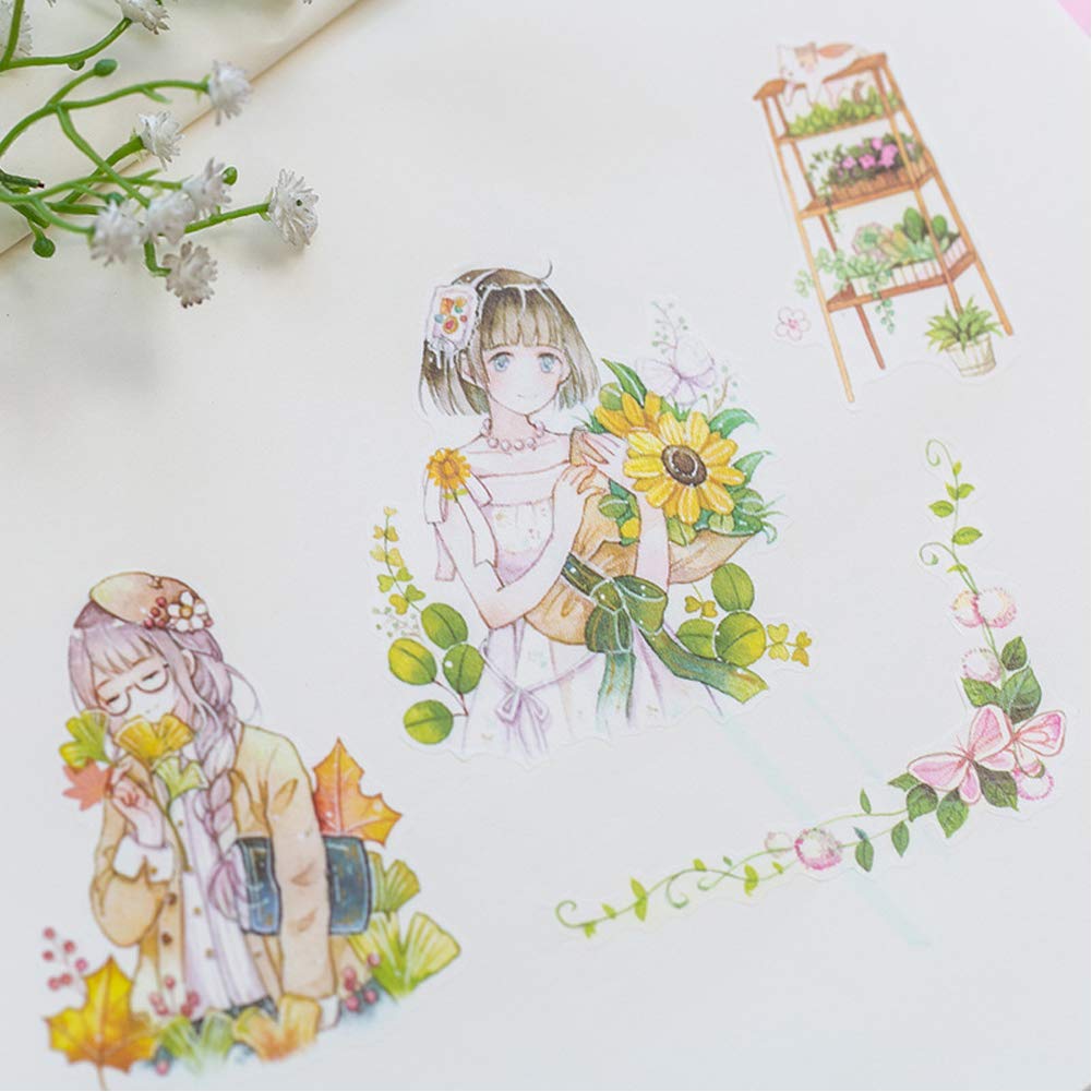 Kawaii Gardening Fairy Girl Floral Sticker Set Cute Animal Rabbit Deer Stationery Stickers Diary Book DIY Craft Arts Scrapbooking Travel Journal Planner Decorative Label Art Journaling Supplies