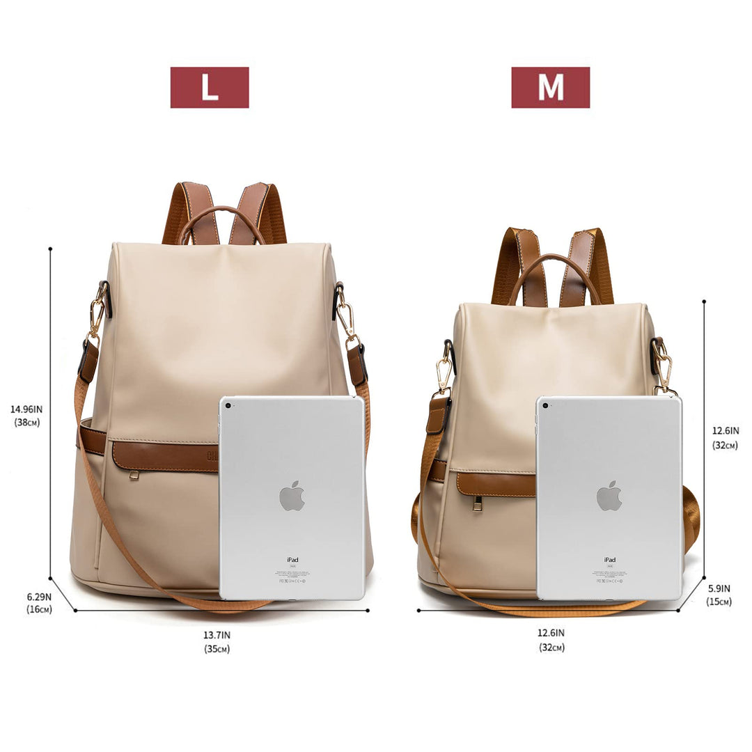 Women Backpack Purse PU Leather Anti-theft Casual Shoulder Bag Fashion Ladies Satchel Bags(Beige/Brown Large)