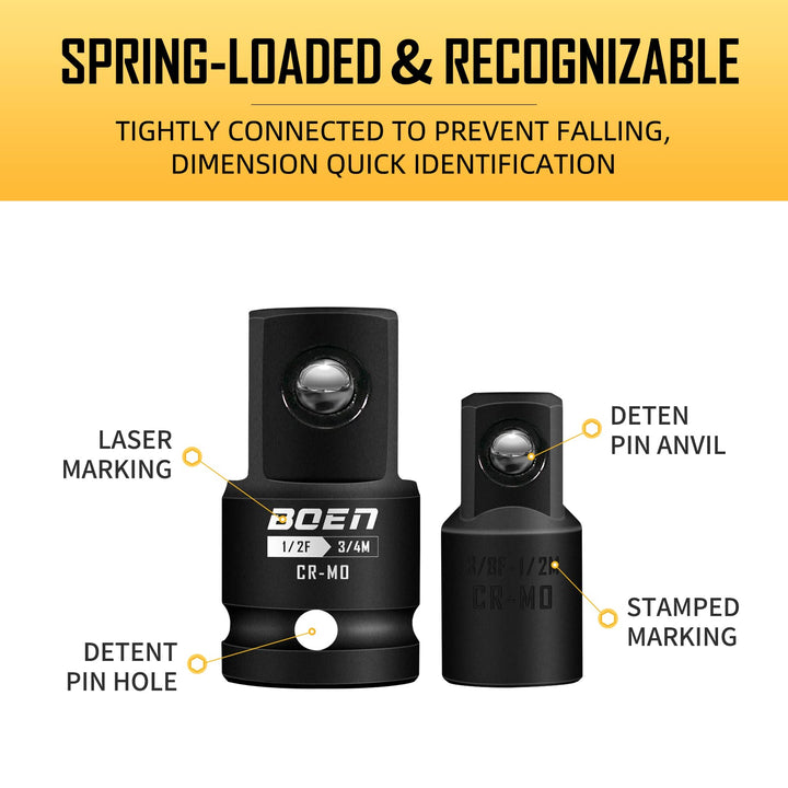 BOEN 8 Piece Impact Socket Adapter and Reducer Set, 1/4 3/8 1/2 3/4 Drive Socket Adapter Set with Durable Case for Impact Driver Conversions (Upgraded)