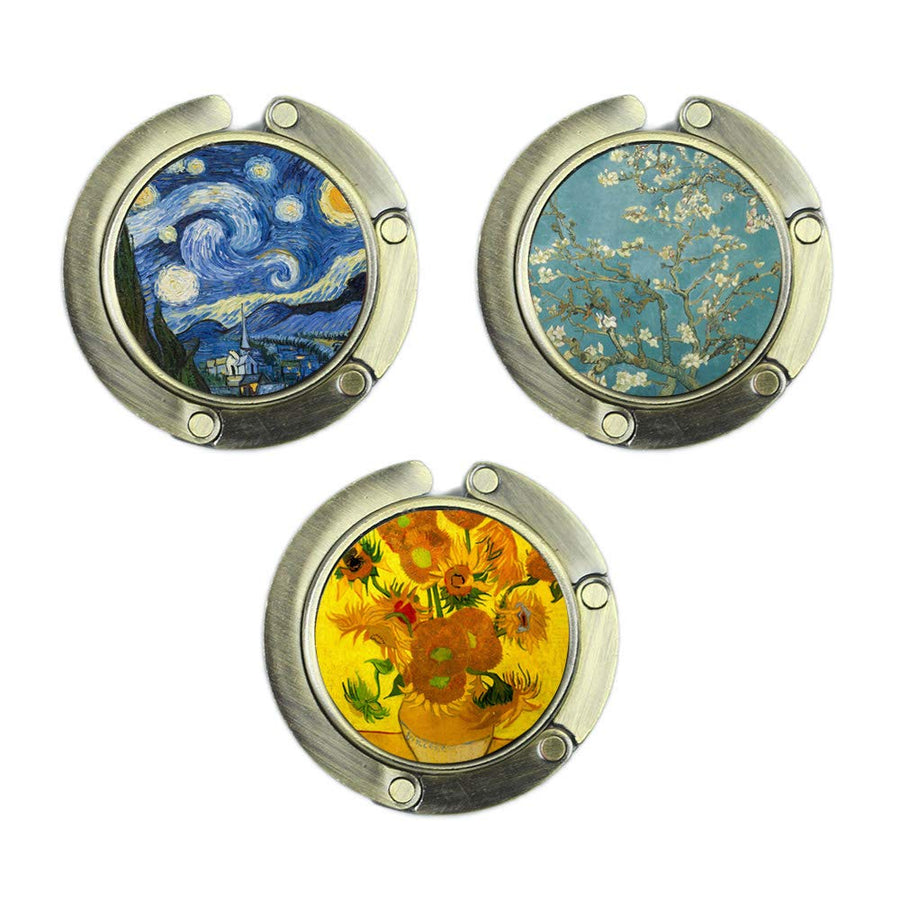 Foldable Purse Hook Set of 3 - Hanger Folding Table Hanger Holder Womens Bag Storage (Van Gogh)