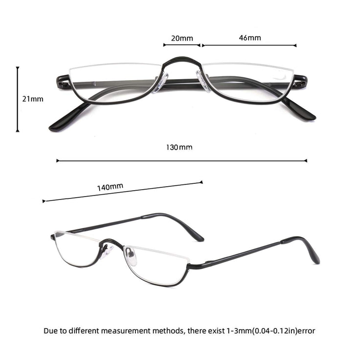 COVESATO Half Frame Reading Glasses, Half Metal Moon Re