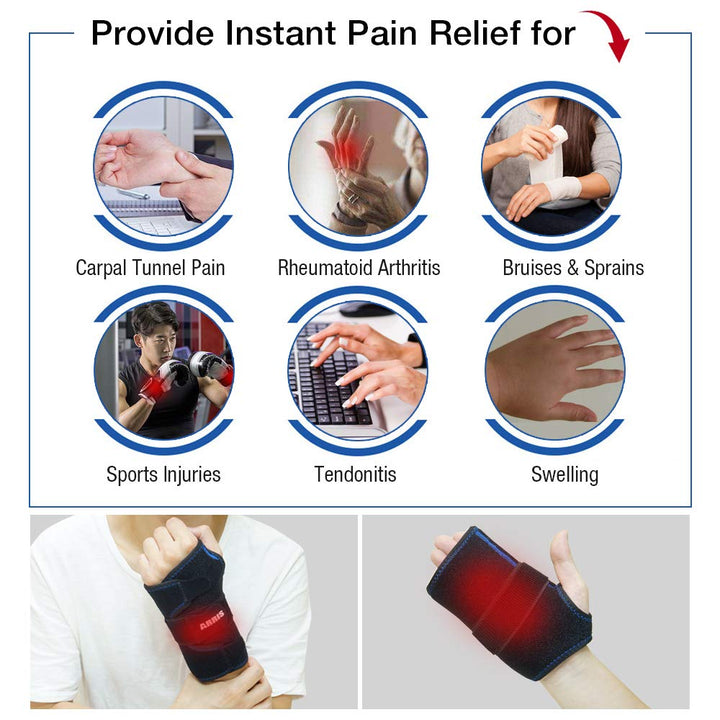 Wrist Ice Pack Wrap for Carpal Tunnel Relief - Hand Support Brace with 2 Reusable Gel Packs Hot Cold Compress for Rheumatoid Arthritis, Tendonitis, Sports Injuries, Swelling, Bruises & Sprains