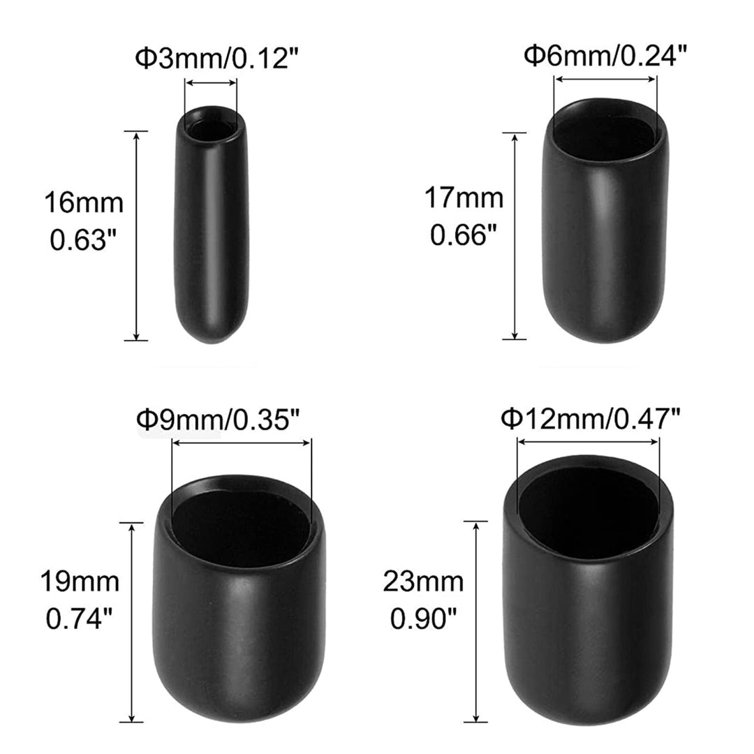 40 Pcs Rubber End Caps PVC Black Bolt Screw Thread Protector Safety Cover 3MM 6MM 9MM 12MM