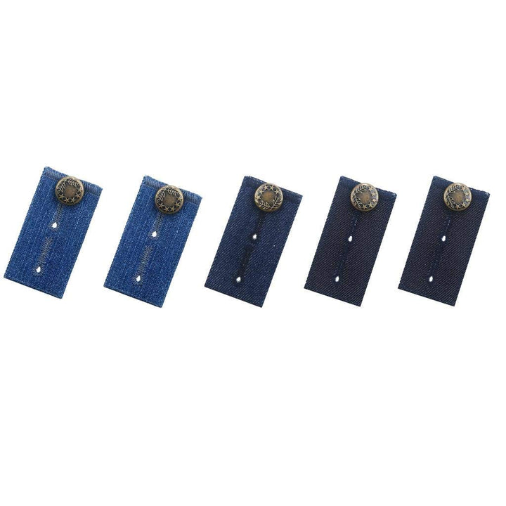 Waistband Extenders by Johnson &amp; Smith | Button Extender for Pants | Denim Material | Pack of 5 Shades | Premium Metal Buttons | 2 Button Holes | Button Extender for Jeans
