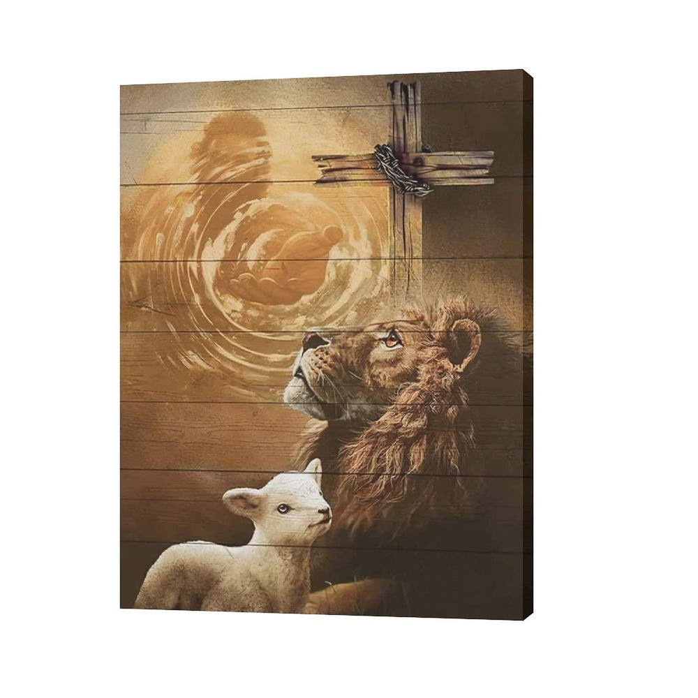 Jesus Lion And Lamb Canvas Wall Art Decor Gifts For Christian Lion Of Judah Religious Canvas Painting for Wall Easter Prints God Artwork Poster Framed Home Wall Decor for Church Living room Bedroom