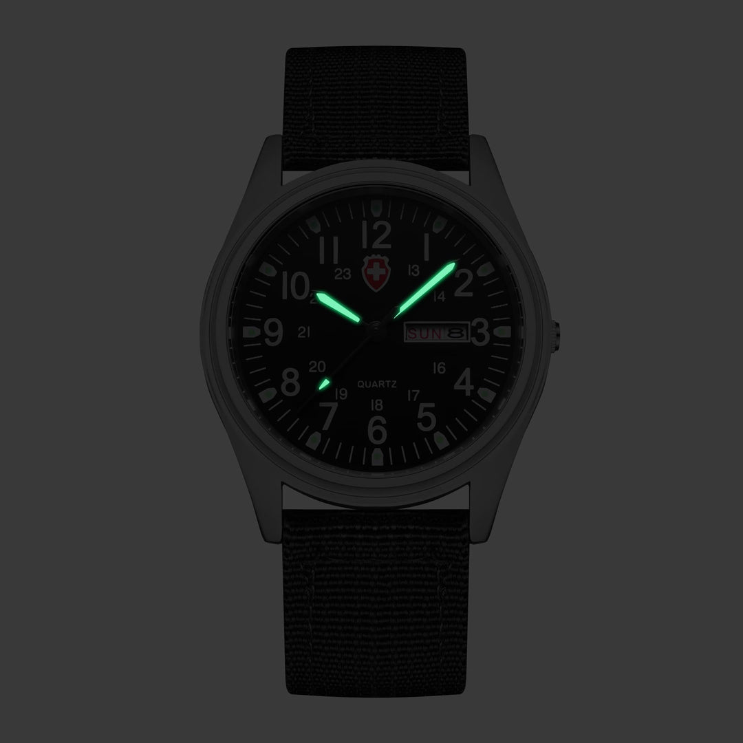Unisex Military Watches Sport Textile Nylon Strap Luminous Fashion Watch Analog Display Quartz Waterproof Casual Wristwatch (Green 2)