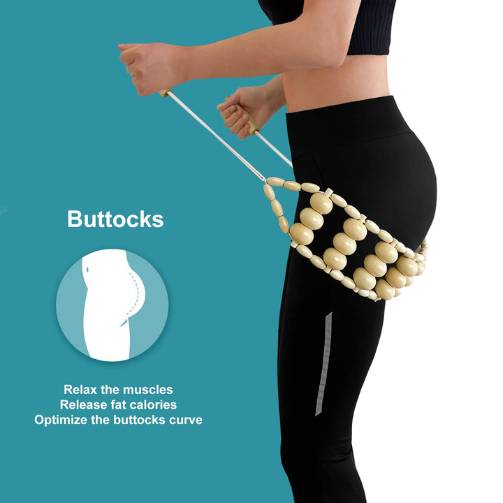 Deston Wood Back Massager Roller Rope, Manual Massage Strap for Back, Neck, Shoulders, Legs, Waist Pain Relief, Wooden Therapy Lymphatic Anti Cellulite Muscle Recovery Massage Tool