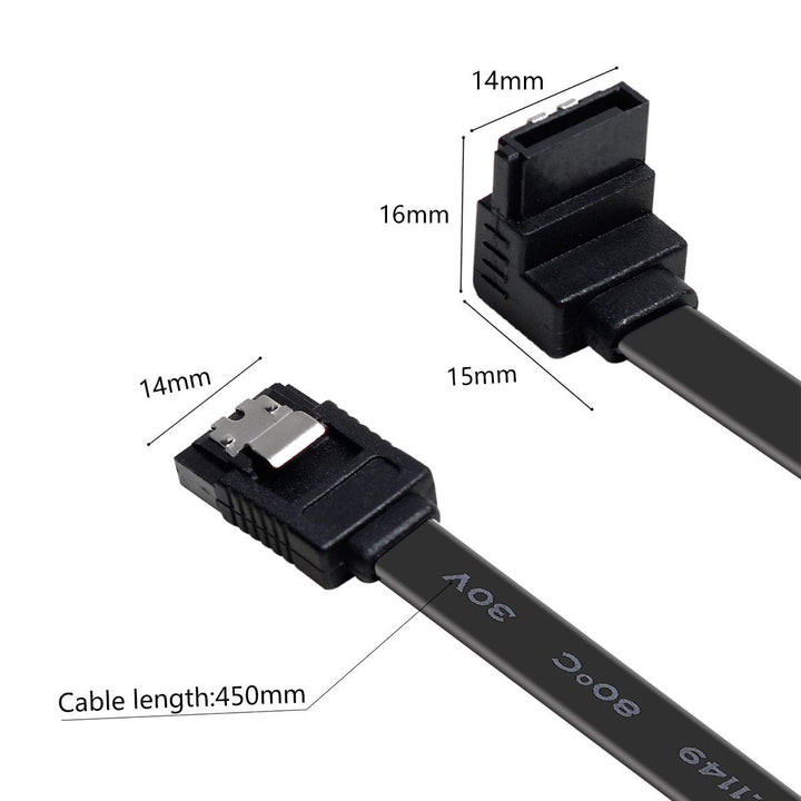 SATA Cable III, 3 Pack SATA Cable III 6Gbps 90 Degree Right Angle with Locking Latch 18 Inch for SATA HDD, SSD, CD Driver, CD Writer - Black