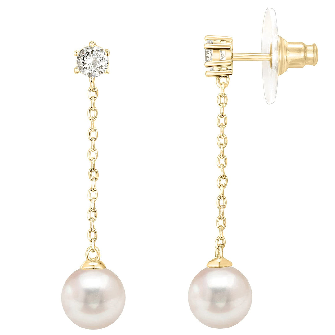Womens 14K Yellow-Gold-Plated-Brass Sterling Silver Post Shell Pearl Drop Earring