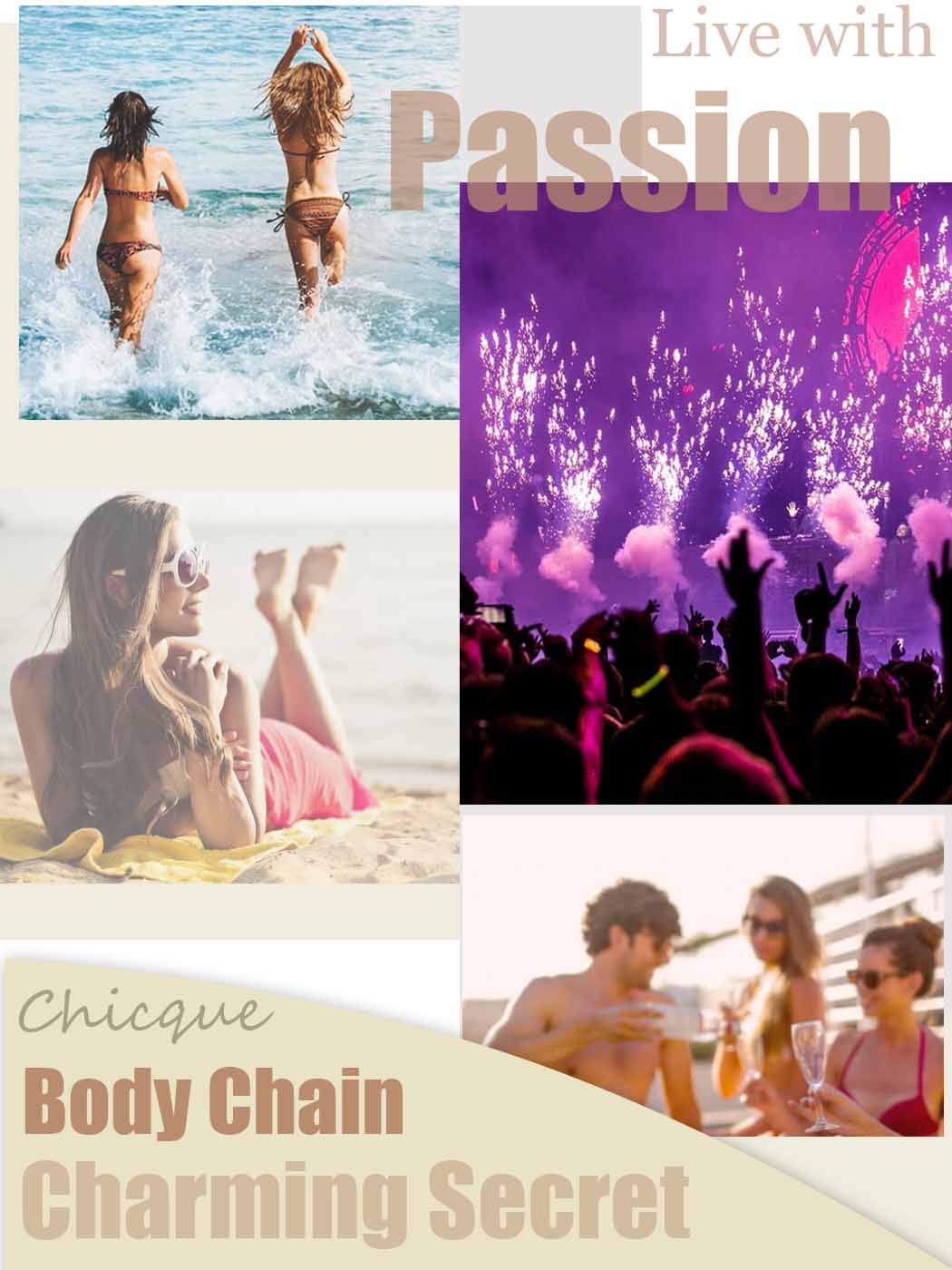 Sexy Body Chains Bead Belly Waist Chains Set Colorful Body Jewelry Beach for Women and Girls 2PCS (Orange&amp;Blue)