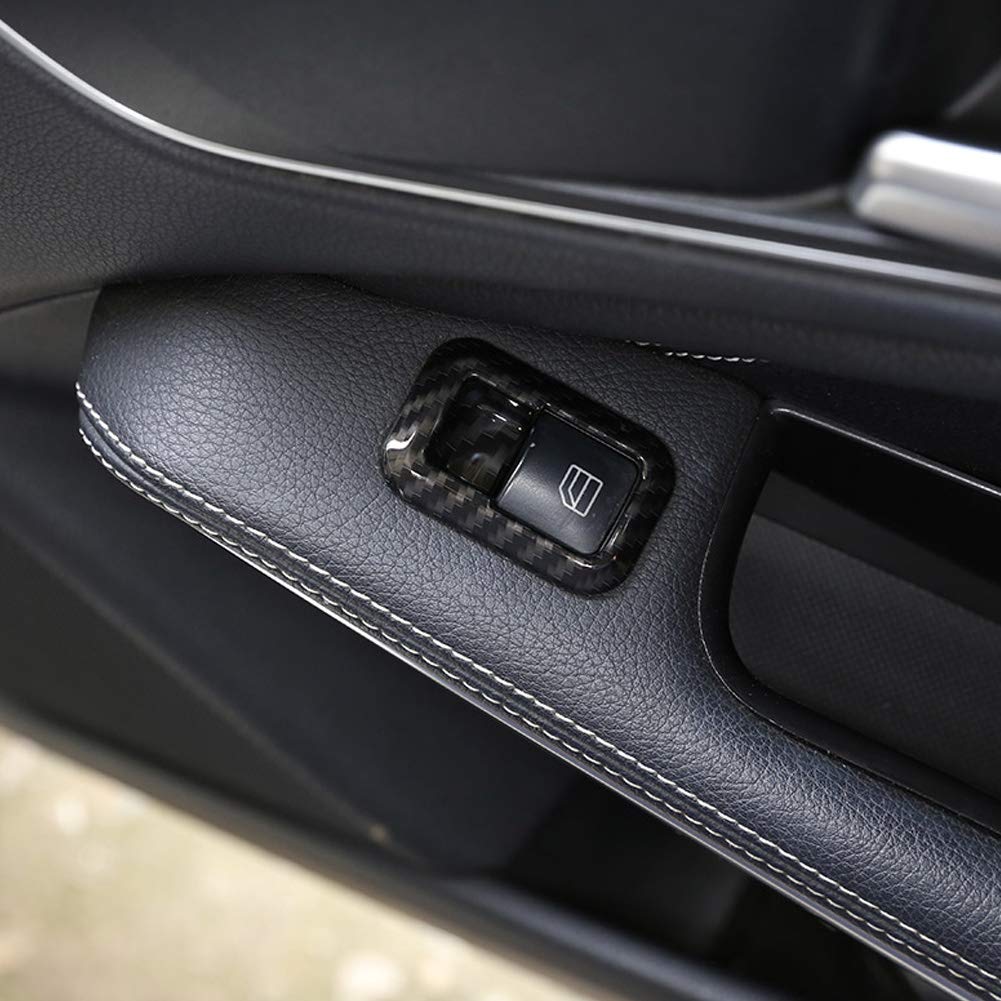 5 Pcs Keenso Carbon Fiber Power Window Buttons, Switch Button Cover Trim Accessories Decoration for A B C E CLA GLA GLK ML GLE Class W204