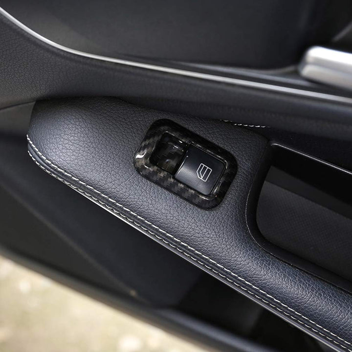 5 Pcs Keenso Carbon Fiber Power Window Buttons, Switch Button Cover Trim Accessories Decoration for A B C E CLA GLA GLK ML GLE Class W204