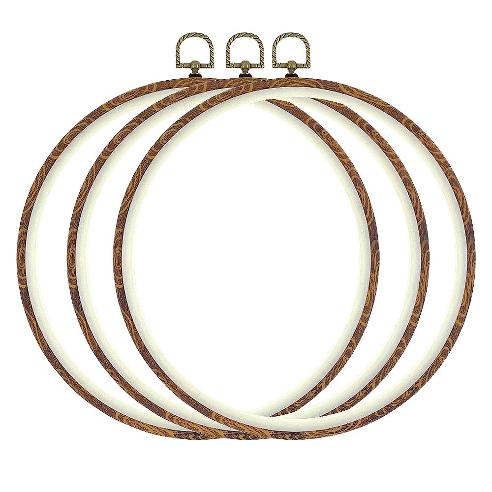 Hand U Journey 3 Pieces 10&#39;&#39; 26cm Rug-Punch Embroidery Ring Cross Stitch No Slip Hoops Set Imitated Wood Display Circle Kits for Art Craft Sewing Embroidery and Hanging